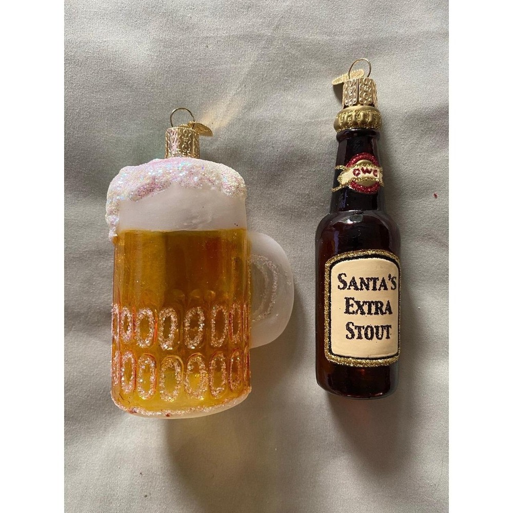 OWC Old World Christmas Beer Mug Stout Bottle Ornaments 2 Lot s25
